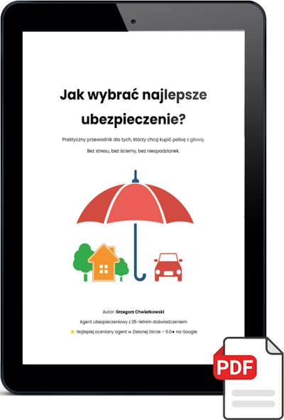 Okładka e-booka „Jak wybrać najlepsze ubezpieczenie?” Okładka e-booka „Jak wybrać najlepsze ubezpieczenie?” z ilustracją parasola chroniącego dom